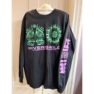 River Is Wild Long Sleeve Men's Black Graphic Tee Size L